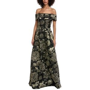 Rene Ruiz Womens  Off-The-Shoulder Jacquard Gown, Black